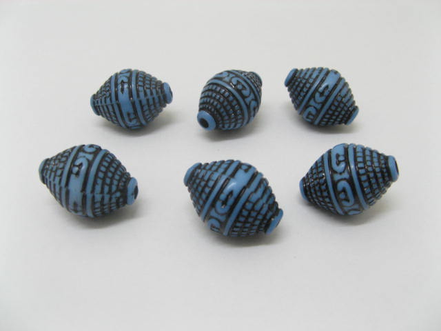 240 Blue Oval Textured Plastic loose beads - Click Image to Close
